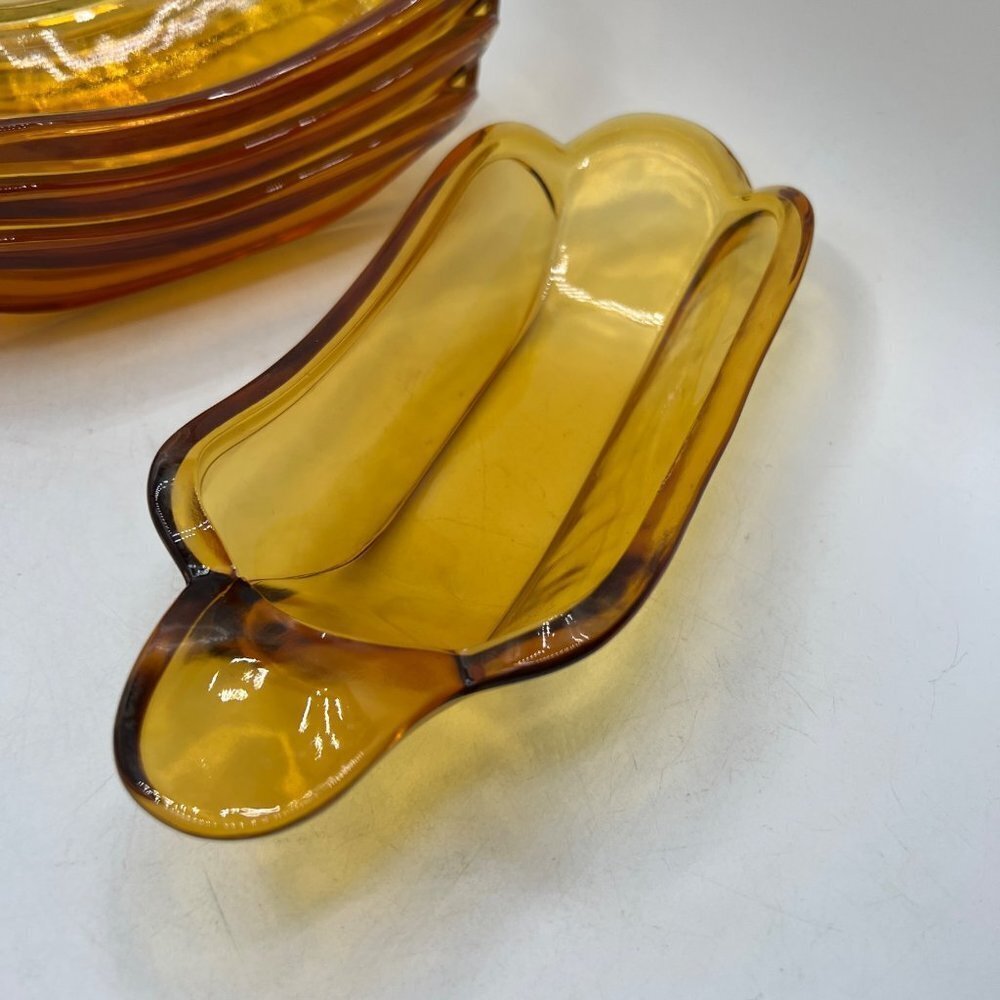 Vintage Amber colored banana split boat ice cream dish set of 4